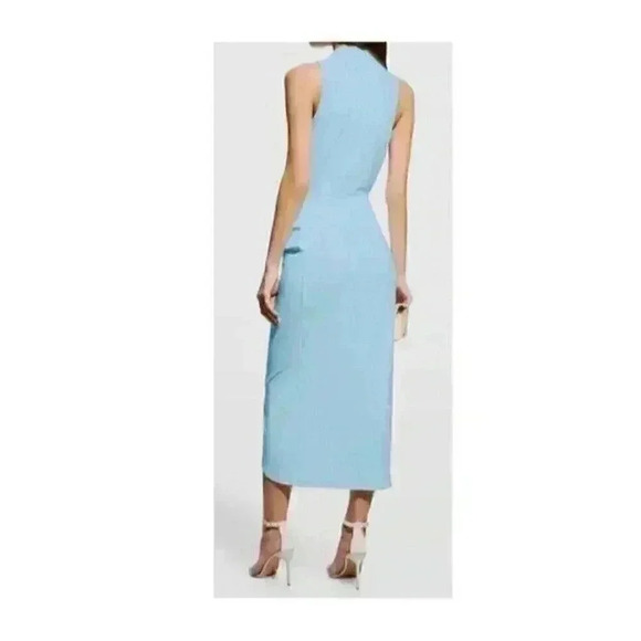 NWT Ramy Brook Women's Blue Monaco V-Neck Sleeveless Midi Wrap Dress Size Large - Picture 2 of 9